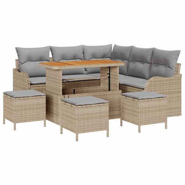 vidaXL Trädgårdsoffset 9 st Beige konstrotting Beige