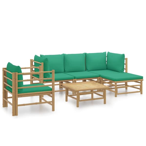 vidaXL Loungegrupp 6 delar gröna dynor bambu Brun