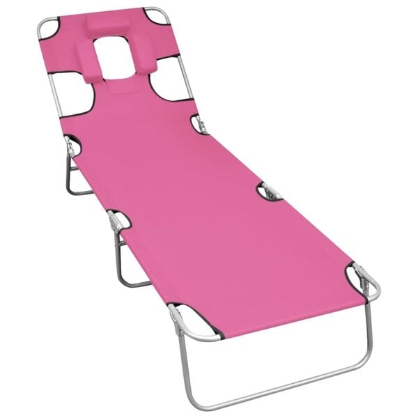 vidaXL Hopfällbar solsäng med nackstöd stål magenta Rosa