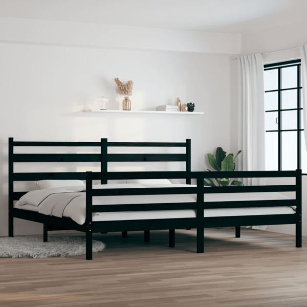 vidaXL Sängram massiv furu 200x200 cm svart Svart