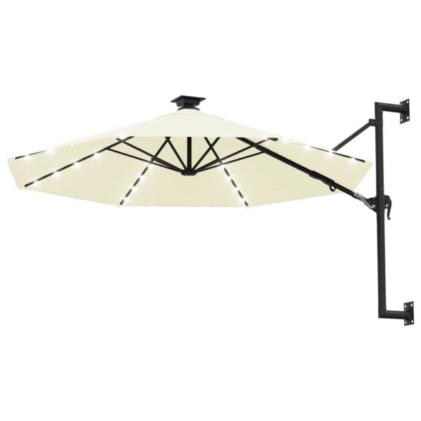 vidaXL Väggmonterat parasoll med LED och metallstång 300 cm sand Creme