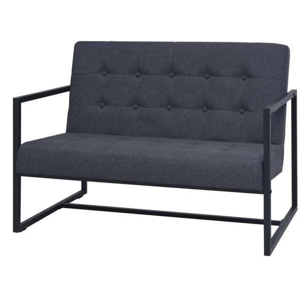 vidaXL Soffa med armstöd 2-sits stål och tyg mörkgrå grå