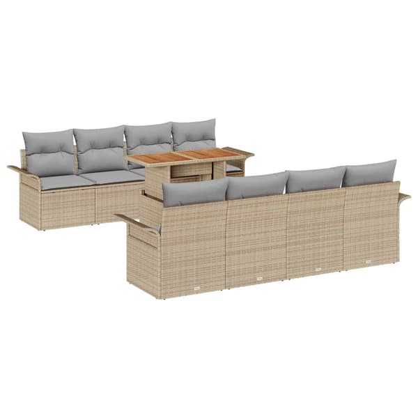 vidaXL Trädgårdsoffset 9 st Beige Poly rattan Beige