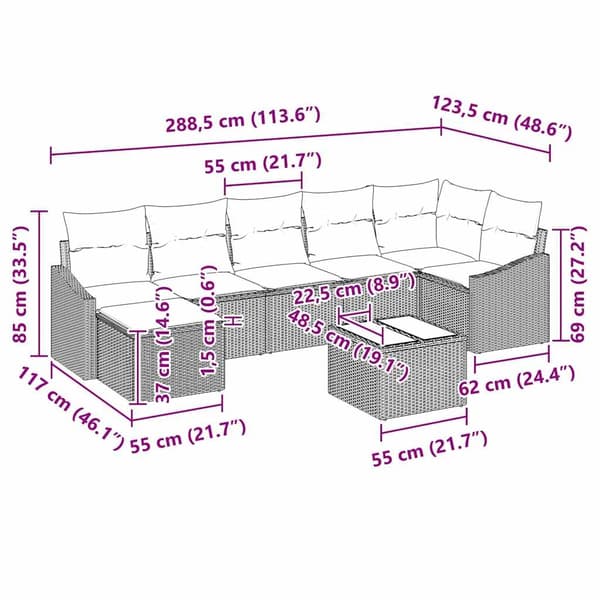 vidaXL Soffset med kudde 8 pcs Brun konstrotting Brun