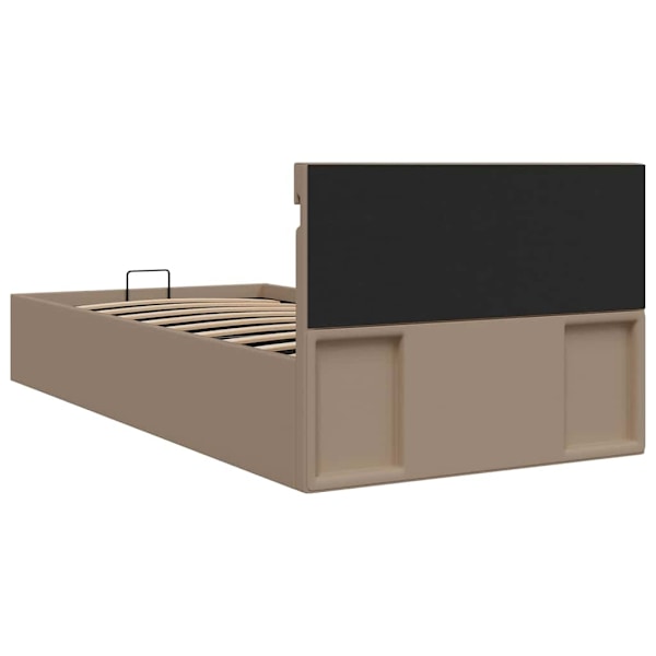 vidaXL Sängram hydraulisk förvaring LED ljusbrun konstläder 100x200 cm Brun