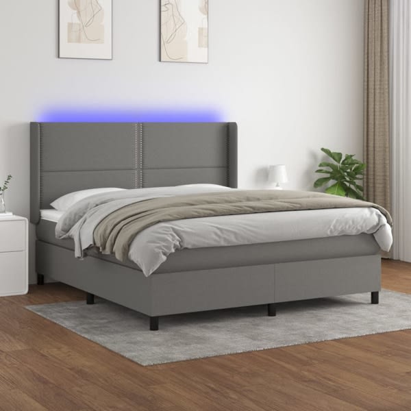 vidaXL Ramsäng med madrass & LED mörkgrå 180x200 cm tyg Grå
