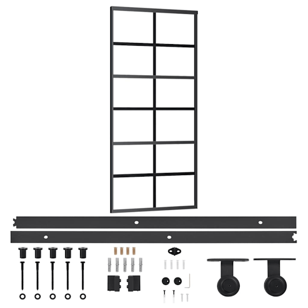 vidaXL Skjutdörr med beslagset ESG glas och aluminium 90x205 cm Svart