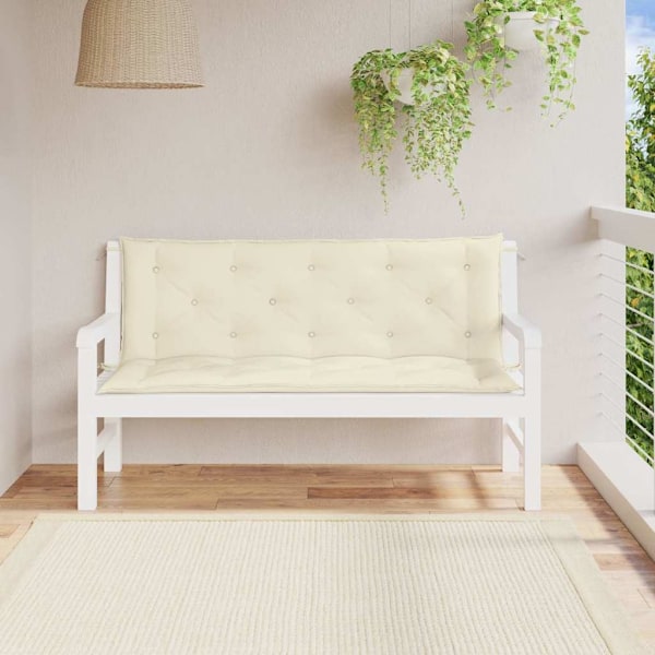 vidaXL Bänkdyna för trädgården gräddvit 150x(50+50)x7 cm oxfordtyg Vit