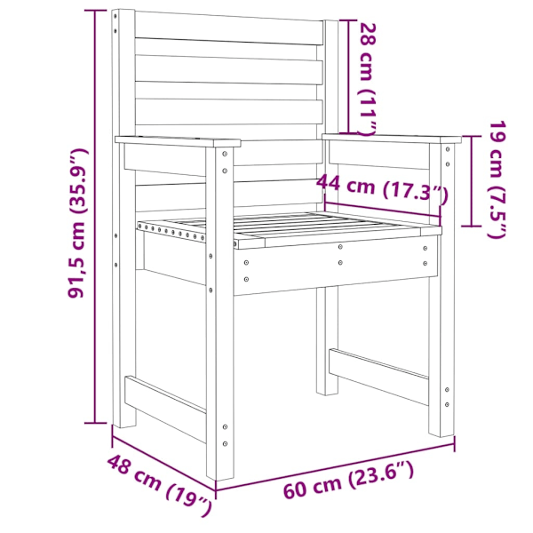 vidaXL Trädgårdsstolar 2 st grå 60x48x91 cm massiv furu Grå