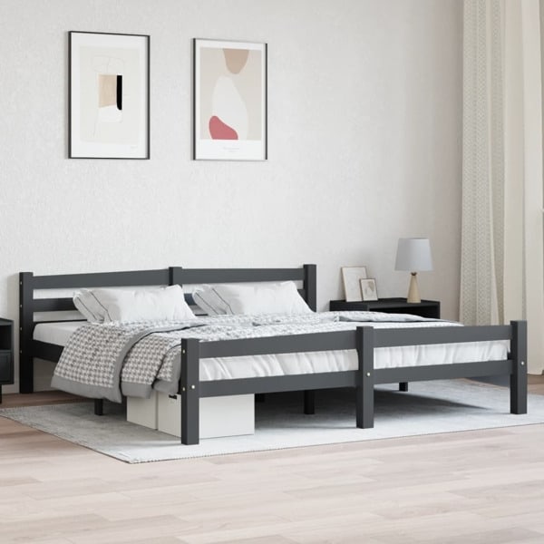 vidaXL Sängram mörkgrå massiv furu 180x200 cm grå