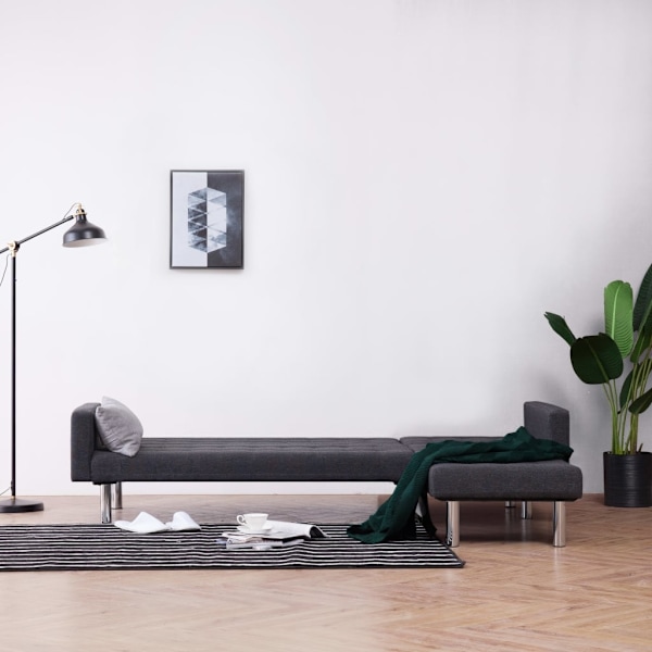 vidaXL L-formad bäddsoffa mörkgrå polyester grå