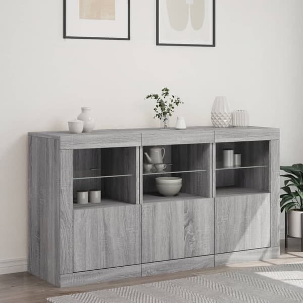 vidaXL Skänk med LED-belysning grå sonoma 123x37x67 cm Grå