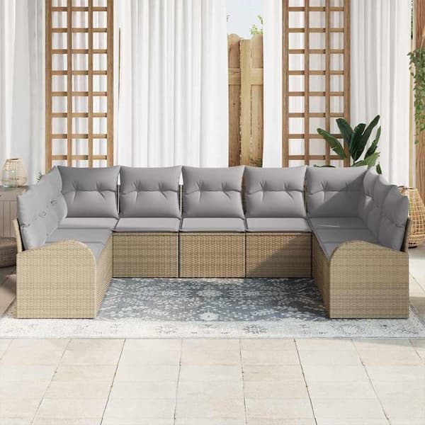 vidaXL Soffset 9 st Beige [Syntetisk]: Poly Rattan Beige