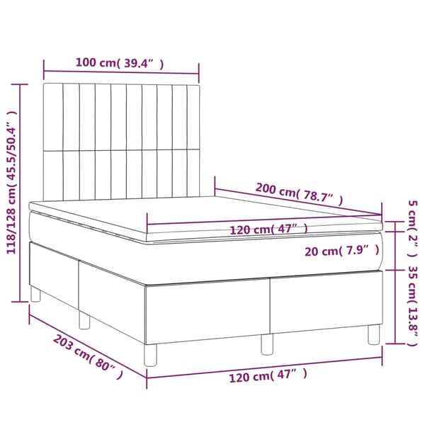 vidaXL Ramsäng med madrass ljusgrå 120x200 cm sammet Grå