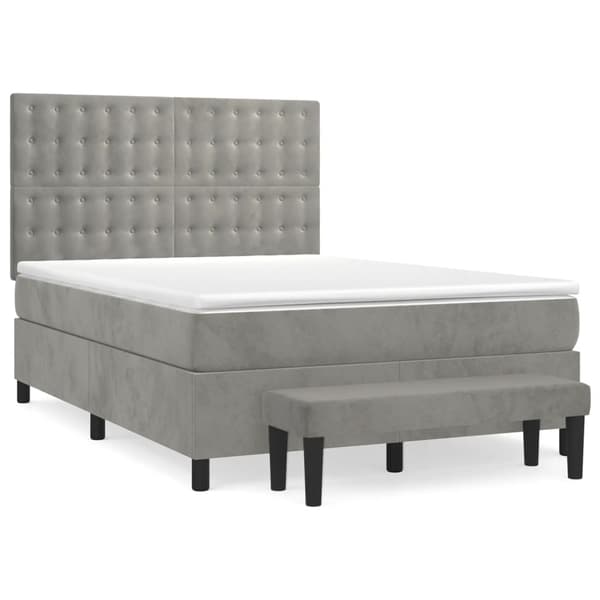 vidaXL Ramsäng med madrass ljusgrå 140x190 cm sammet Grå