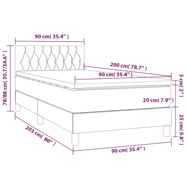 vidaXL Ramsäng med madrass ljusgrå 90x200 cm sammet Grå
