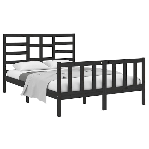 vidaXL Sängram svart massivt trä 120x190 cm Svart