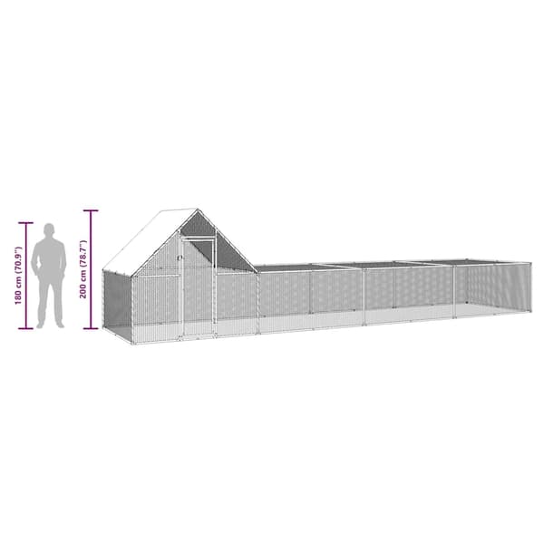 vidaXL Hönsbur 8x2x2 m galvaniserat stål Silver