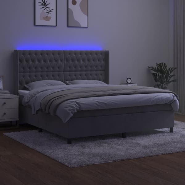 vidaXL Ramsäng med madrass & LED ljusgrå 160x200 cm sammet Grå