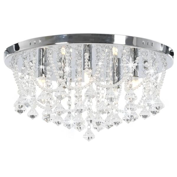 vidaXL Taklampa med kristallpärlor silver rund 4 x G9-lampor Silver