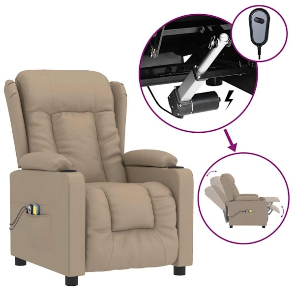 vidaXL Elektrisk massagefåtölj cappuccino konstläder Brun