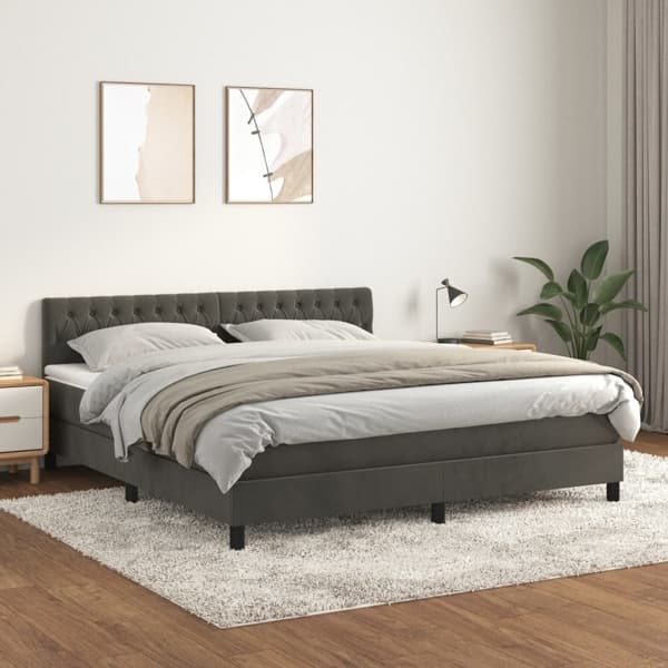 vidaXL Ramsäng med madrass mörkgrå 180x200 cm sammet Grå