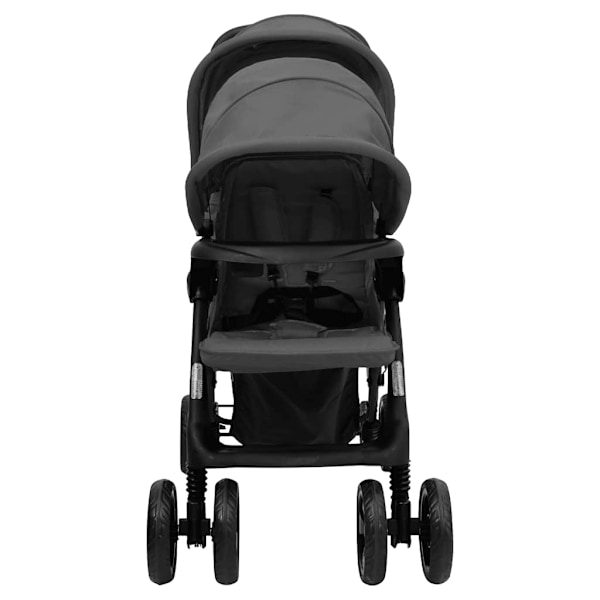 vidaXL Tandem tvillingvagn mörkgrå stål grå