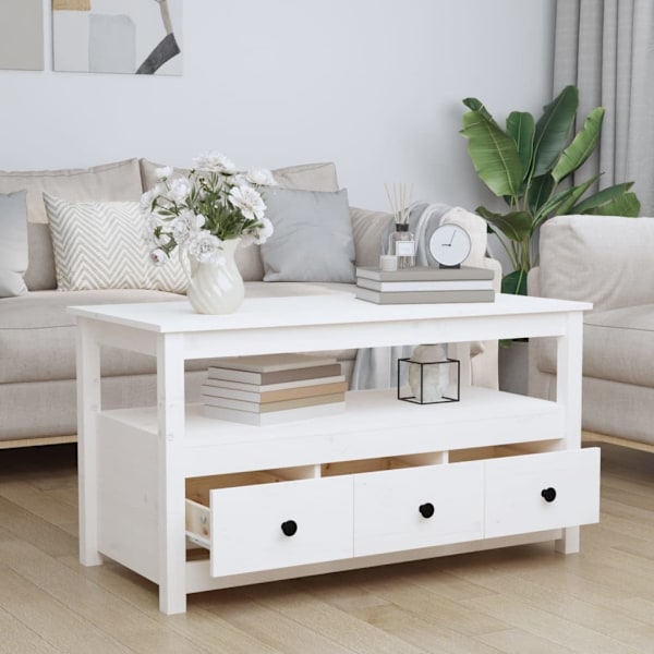 vidaXL Soffbord vit 102x49x55 cm massiv furu Vit