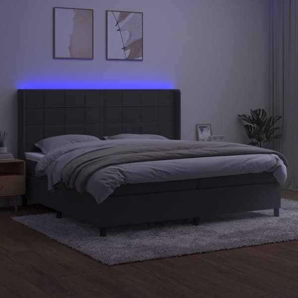 vidaXL Ramsäng med madrass & LED mörkgrå 200x200 cm sammet Grå
