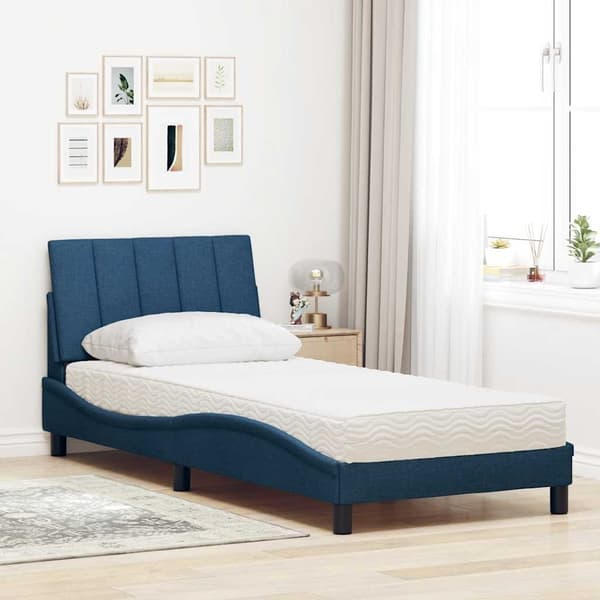 vidaXL Säng med madrass blå 90x200 cm tyg Blå