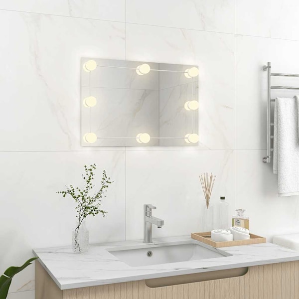 vidaXL Väggspegel med LED-belysning Rektangulärt Silver