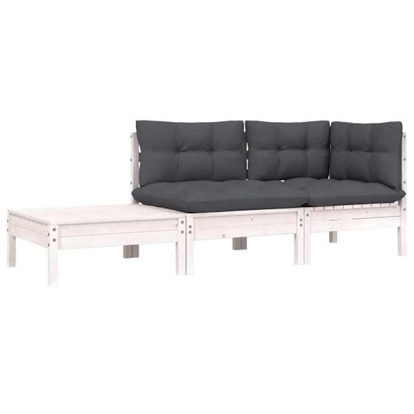 vidaXL Loungegrupp med dynor 3 delar vit massiv furu Vit