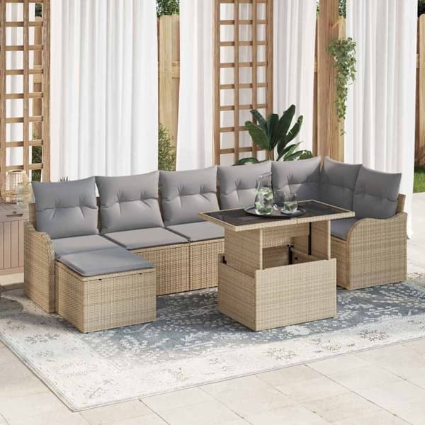 vidaXL Trädgårdsoffset 8 st Beige Poly rattan Beige