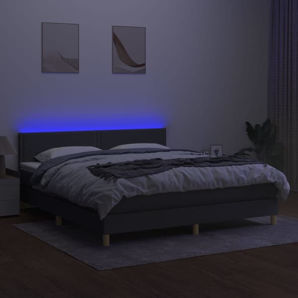 vidaXL Ramsäng med madrass & LED mörkgrå 180x200 cm tyg Grå