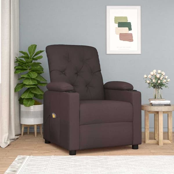 vidaXL Massagefåtölj mörkbrun tyg Brun