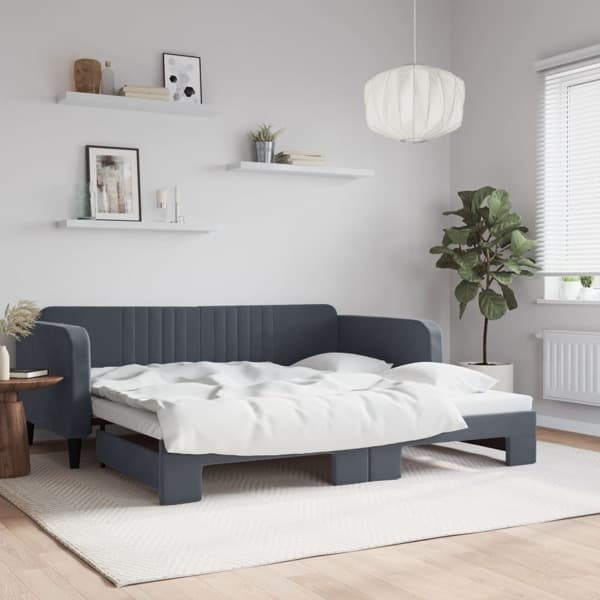 vidaXL Dagbädd utdragbar mörkgrå 100x200 cm sammet Grå