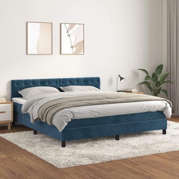 vidaXL Ramsäng med madrass mörkblå 160x200 cm sammet Blå