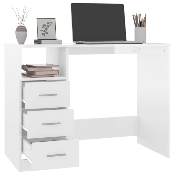 vidaXL Skrivbord med lådor vit högglans 102x50x76 cm konstruerat trä Vit
