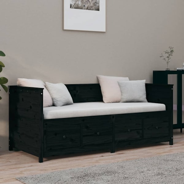 vidaXL Dagbädd svart 100x200 cm massiv furu Svart
