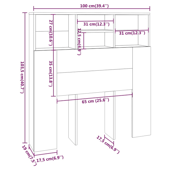 vidaXL Sänggavel med förvaring vit 100x19x103,5 cm Vit