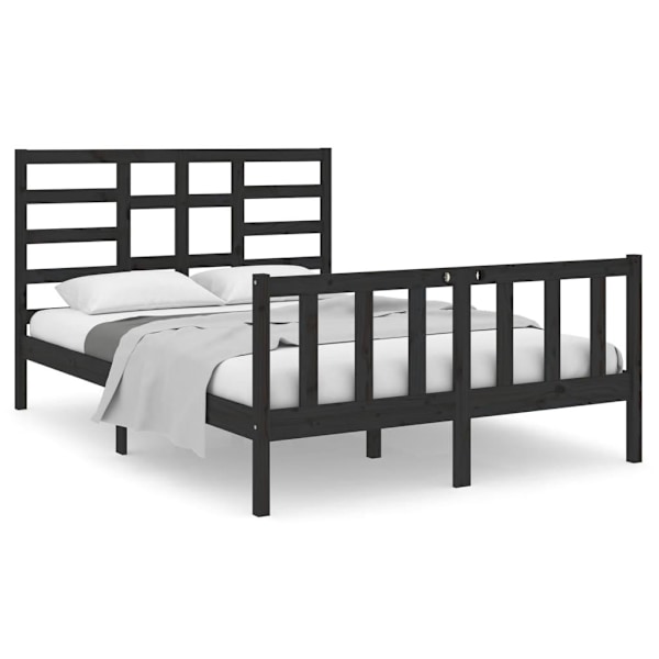 vidaXL Sängram svart massivt trä 120x190 cm Svart
