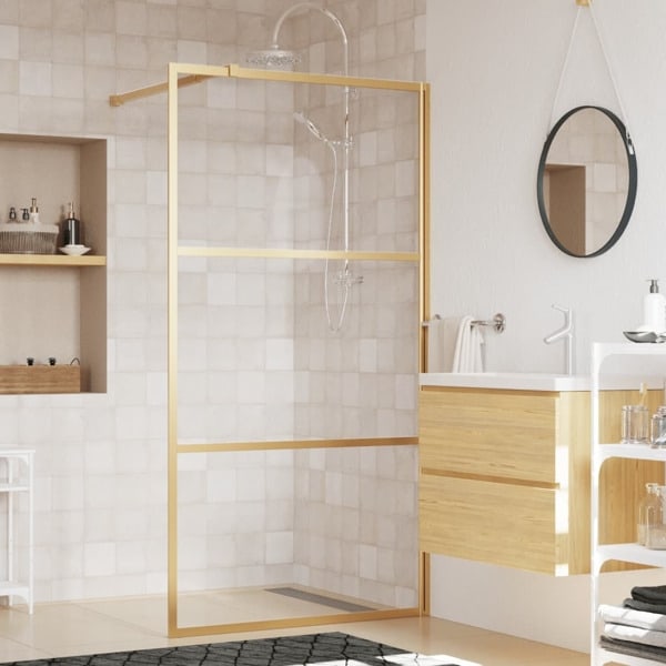 vidaXL Duschvägg med klart ESG-glas guld 115x195 cm Guld