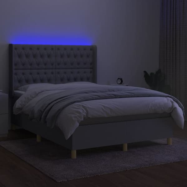 vidaXL Ramsäng med madrass & LED ljusgrå 140x190 cm tyg Grå