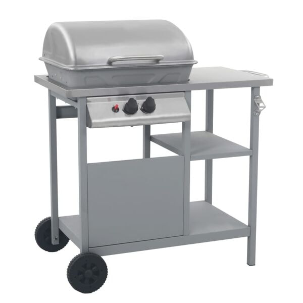 vidaXL Gasolgrill med sidobord i 3 nivåer silver Silver