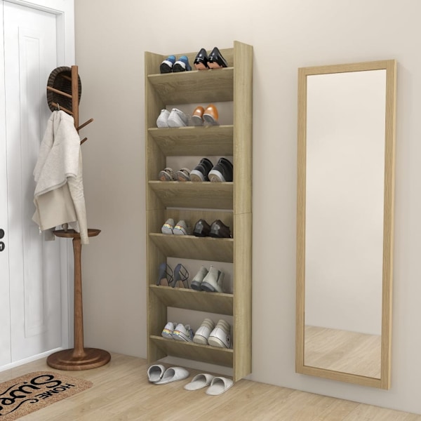 vidaXL Väggmonterat skoställ 2 st sonoma-ek 60x18x90cm konstruerat trä Brun
