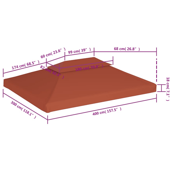vidaXL Paviljongtak med ventilering 310 g/m² 4x3 m terrakotta Brun