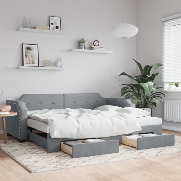 vidaXL Dagbädd utdragbar med lådor ljusgrå 90x200 cm tyg Grå