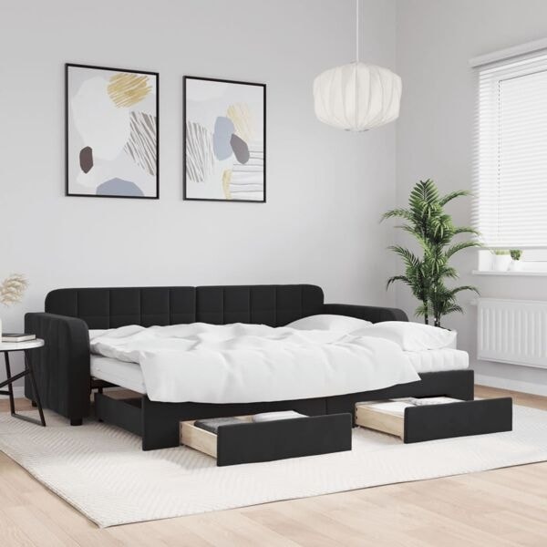 vidaXL Dagbädd utdragbar med lådor svart 80x200 cm sammet Svart