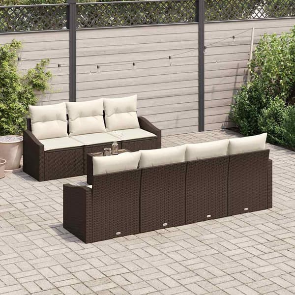 vidaXL Soffset 8 st Brun och Kräm konstrotting Brun