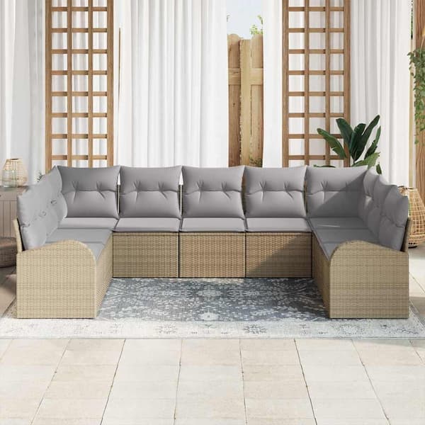 vidaXL Soffset med kudde 9 pcs Beige Poly Rattan Beige